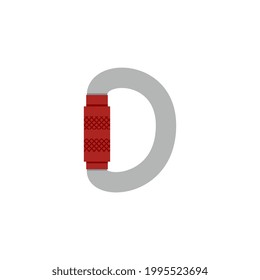 Rock climbing equipment carabiner link lock with safety closure, flat vector illustration isolated on white background. Mountaineering and alpinism equipment.