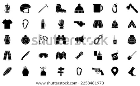 Rock climbing equipment Flat Silhouette Version. vector icons.