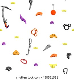 rock climbing equipment and training gear seamless pattern. Vector illustration