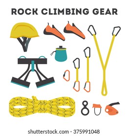 Rock Climbing Equipment Vector Illustration With Lettering Made Of Rope And Equipment On Black Background