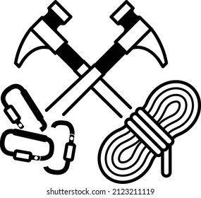 Rock Climbing Extreme Sports Concept, Rope and Carabiner Vector Icon Design, Sporting equipment Symbol, Physical Fitness and Wellness Sign, Leisure Activity stock illustration