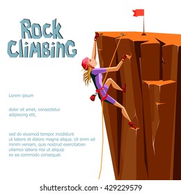 Rock Climbing girl. Isolated On White Background. Bouldering sport. Graphic Design Editable For Your Design. Vector Illustration