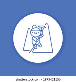 Rock climbing glyph color icon. Outdoor activities kawaii pictogram. Sign for web page, mobile app, button, logo. Vector isolated element. Editable stroke