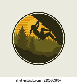 Rock climbing graphic design, hand drawn line style with digital color, vector illustration