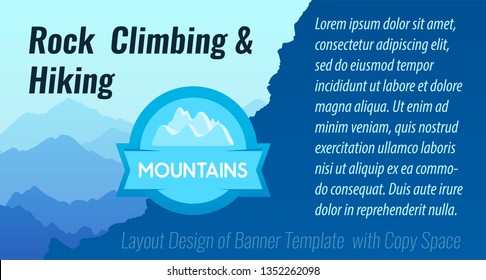 Rock Climbing and Hiking. Vector Layout Design of Banner with copy space, illustration optimized for Web.