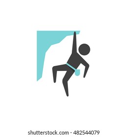 Rock climbing icon in flat color style. Extreme sport adventure thrill adrenaline vertical free