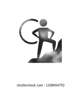 Rock climbing icon in halftone style. Black and white monochrome vector illustration.