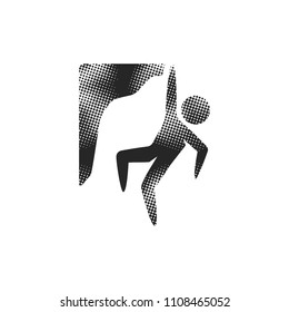 Rock climbing icon in halftone style. Black and white monochrome vector illustration.