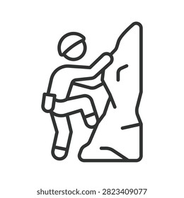 Rock climbing icon in line design. Rock climbing, climber, sport, adventure, extreme, mountain, outdoor on white background vector. Rock climbing editable stroke icon