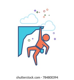 Rock climbing icon in outlined flat color style. Vector illustration.