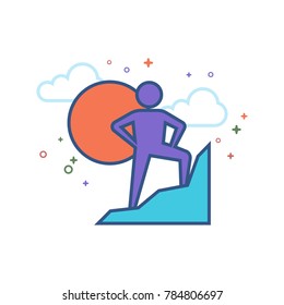 Rock climbing icon in outlined flat color style. Vector illustration.