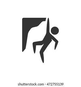 Rock climbing icon in single color. Extreme sport adventure thrill adrenaline vertical free