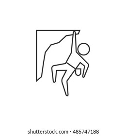 Rock Climbing Icon In Thin Outline Style. Extreme Sport Adventure Thrill Adrenaline Vertical Free