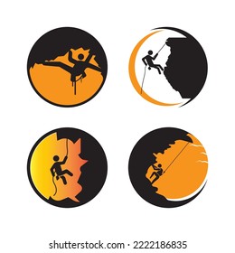 plantilla de logotipo de ilustración de vectores de iconos de escalada en roca