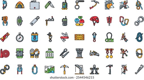 Iconos de escalada en roca Colección de iconos vectoriales de alta calidad con trazo editable. Ideal para Profesional y Proyectos Creativos.