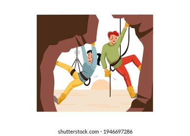 Rock Climbing Illustration concept. Flat illustration isolated on white background.