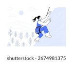Rock climbing isolated cartoon vector illustrations. Sporty well-equipped girl doing alpinism, climbing rock faces, people lifestyle, extreme adventure, physical activity vector cartoon.