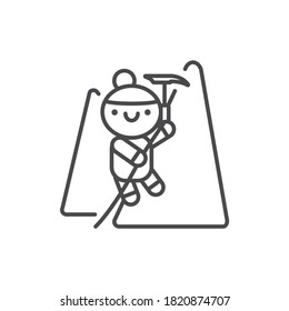 Rock climbing line black icon. Outdoor activities kawaii pictogram. Sign for web page, mobile app, button, logo. Vector isolated element. Editable stroke