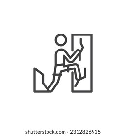 Rock climbing line icon. linear style sign for mobile concept and web design. Man climb to mountain outline vector icon. Symbol, logo illustration. Vector graphics