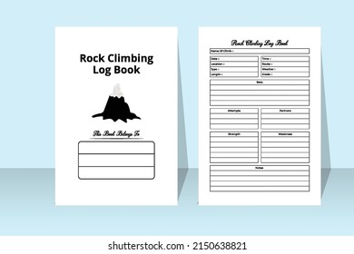 Rock climbing logbook interior. Rock climber information tracker and hiking tracker template. Interior of a journal. Rock climber and location information tracker interior.