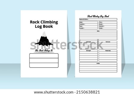 Rock climbing logbook interior. Rock climber information tracker and hiking tracker template. Interior of a journal. Rock climber and location information tracker interior.