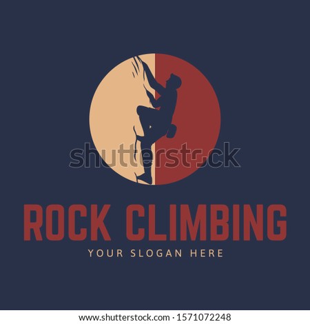 rock climbing logo template with climber silhouette and circle