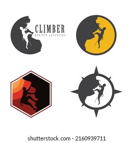 Plantilla de diseño plano vectorial del logotipo de escalada de rocas