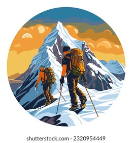 Rock climbing. A male mountaineer climbs a challenging mountain trail. Cartoon vector illustration. isolated background