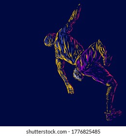 Rock climbing man line pop art potrait logo colorful design with dark background. Abstract vector illustration. Isolated black background for t-shirt, poster, clothing,