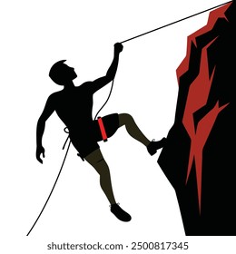 Rock climbing man vector silhouette of indoor outdoor climbers collection. Vector climb to mountain with rope.