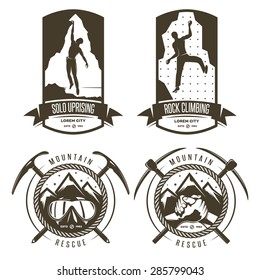 Rock Climbing And Mountain Rescue Vintage Labels.