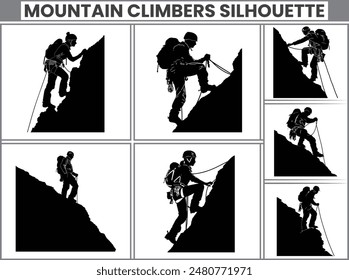 Rock climbing mountain silhouette Mountain climb icon set Hiking icon symbol Mountain climb clipartbundle illustration