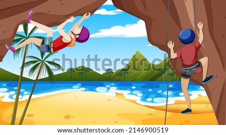Rock climbing on cliff at the beach illustration