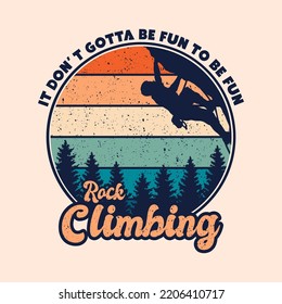 Rock Climbing Retro Vintage, hand drawn line style with digital color, vector illustration