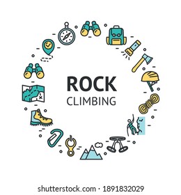 Rock Climbing Round Design Template Contour Lines Icon Concept for Promotion, Marketing and Advertising. Vector illustration