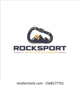 rock climbing sport logo that formed from carabiners and mountain icon