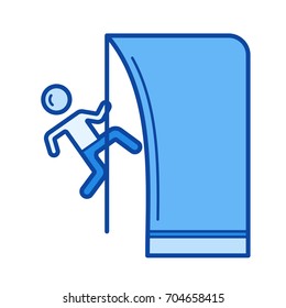 Rock climbing vector line icon isolated on white background. Rock climbing line icon for infographic, website or app. Blue icon designed on a grid system.