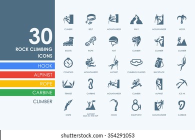 rock climbing vector set of modern simple icons