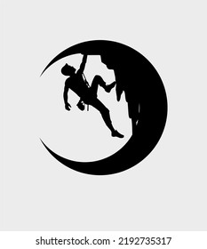 Rock climbing vector silhouettes, Icon, Logo