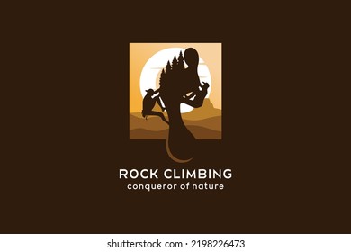 Rock climbing vector symbol logo design with creative concept