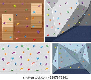 Rock Climbing Wall Vector Set illustration