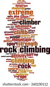 Rock climbing word cloud concept. Vector illustration