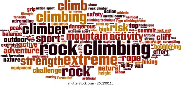 Rock climbing word cloud concept. Vector illustration