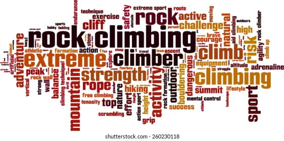 Rock climbing word cloud concept. Vector illustration