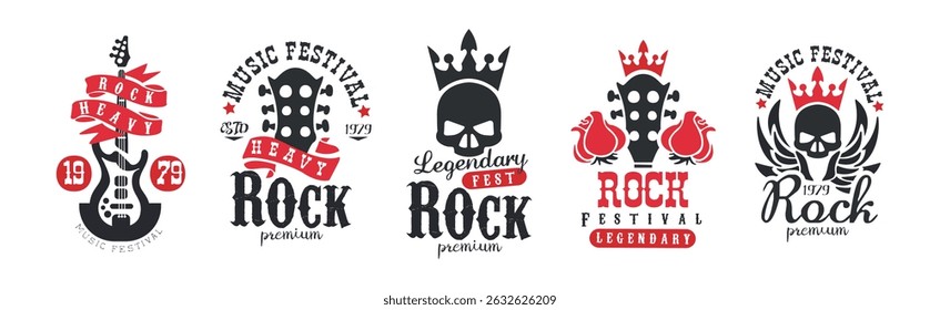 Rock Club and Festival Music Logo and Badge Vector Set