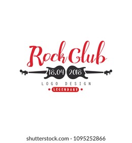 Rock club logo, 18 april 2018, design element with guitars can be used for poster, banner, flyer, print or stamp vector Illustration on a white background
