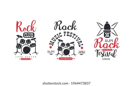 Rock Club Logo Set, Music Festival Retro Badges Vector Illustration
