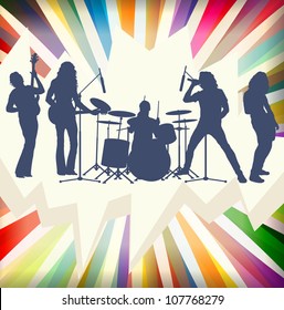 Rock concert band silhouettes burst background illustration vector