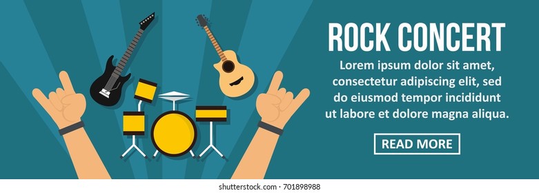 Rock concert banner horizontal concept. Flat illustration of rock concert banner horizontal vector concept for web