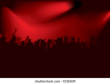 Rock concert crowd with stadium lighting in red and black